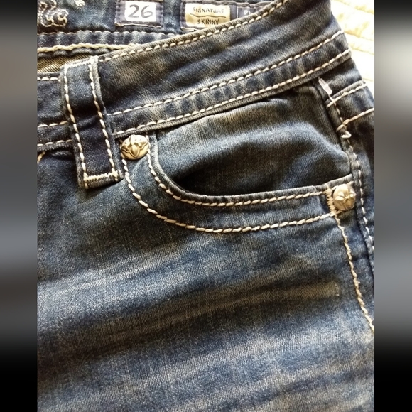 Embroidered Skinny Jeans Embellished w/Bling & Leather Cross - Picture 6 of 11